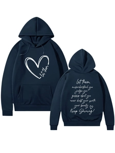 Navy blue hoodie with Let Them Misunderstand motivational quote on front and back view