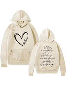 Front and back view of apricot hoodie with Let Them Misunderstand motivational text print