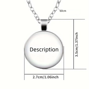 60cm chain Bible glass gem necklace with 3.5cm x 2.7cm circular pendant size details