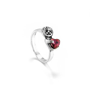 Bague Paresseux En Alliage Avec Cœur Vintage Rétro Style Dessin Animé Pour Enfants Zircon Rouge
