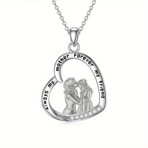 Silver heart necklace for mom with 'Always my mother forever my friend' engraving