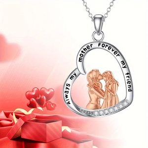 Heart Pendant Necklace Alloy With Zircon Mother Daughter Hug Engraved Always My Mother Forever My Friend Gift Jewelry