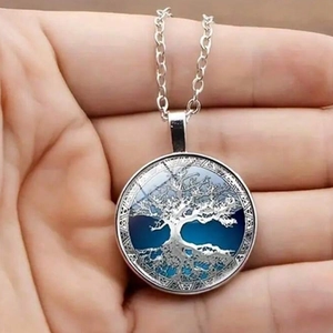 Parure de bijoux arbre de vie en argent avec collier pendentif et gemme ronde