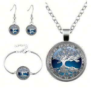 Parure de bijoux arbre de vie en argent avec collier bracelet et boucles d'oreilles