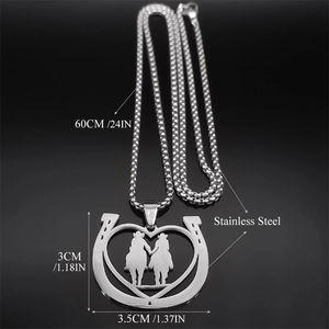 Stainless steel horseshoe and heart pendant necklace with 60cm square bead chain