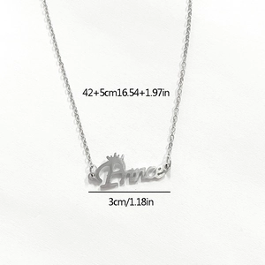 Minimalist Prince letter pendant necklace with crown in stainless steel for women