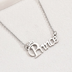 Prince Letter Crown Pendant Necklace Stainless Steel Silver Color Minimalist Elegant Style Jewelry Gift For Men Women
