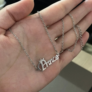 Silver Prince letter pendant necklace with crown detail and stainless steel chain