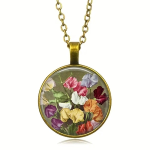 Collier Pendentif Vintage Alliage Verre Motif Fleuri Bronze Antique Style Bohème Rétro Bijoux Pour Femmes