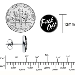 Hip-Hop 12mm runde Ohrringe mit Fuck Off Schriftzug und Schmetterlingsverschluss