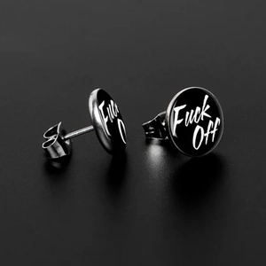 Hip-Hop Fuck Off Glas-Ohrstecker mit silberner Metallbasis im modernen Punk-Design