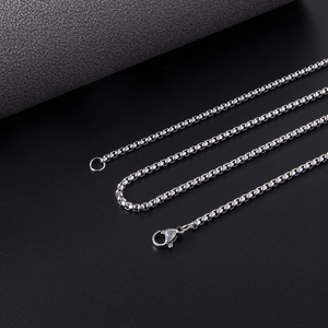 Polished stainless steel silver box chain necklace with durable lobster clasp