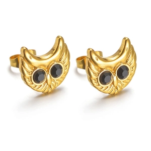 Owl Stud Earrings Stainless Steel Black Rhinestone Eyes Minimalist Cute Animal Jewelry For Women Elegant