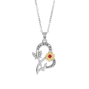 Heart Pendant Necklace Alloy Rhinestone Sunflower Butterfly Engraved Romantic Jewelry Gift For Women