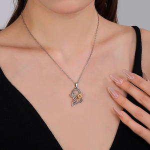 Elegant two-tone sunflower heart necklace with butterfly and You Are My Sunshine engraving