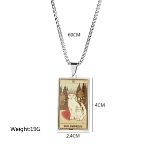 Stainless steel Tarot Empress cat necklace pendant with 60cm chain for women and men