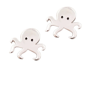 Polished silver octopus stud earrings for women and children with cute ocean design