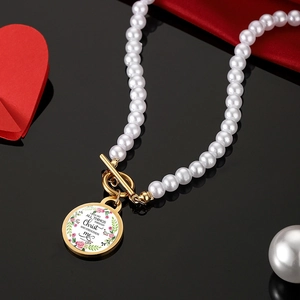 Vintage Gold Edelstahl Blume Anhänger Halskette Mit Imitationsperle Bibelvers Inspirierende Religiöse Zitat Schmuck Für Damen
