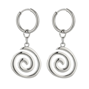 Stainless Steel Hoop Earrings With Geometric Spiral Vortex And Sunburst Charms Retro Vintage Fashion Jewelry For Women