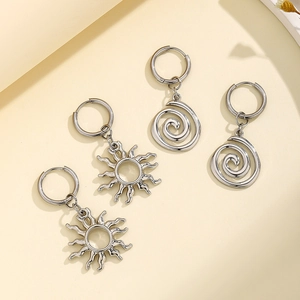Silver geometric spiral and sunflower stainless steel earrings set for women