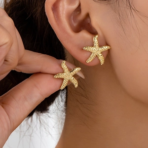 Boucles D'oreilles Étoile De Mer Alliage Texturé Style Océan Plage Bijoux De Mode Minimalistes Pour Femmes Cadeau Quotidien
