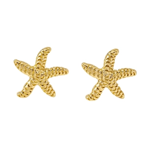 Gros plan détaillé de boucles d'oreilles étoile de mer dorées avec surface texturée