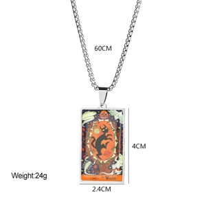Collier avec pendentif tarot chat noir en acier inoxydable avec chaîne O pour homme