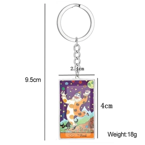 Vintage The Fool tarot card keychain in stainless steel with colorful oil painting design