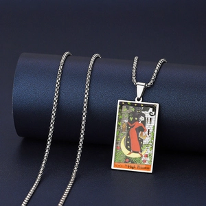 Collier Pendentif Carte De Tarot Acier Inoxydable Vintage Gothique Mystère Style Halloween Bijoux Cadeau Pour Hommes Femmes