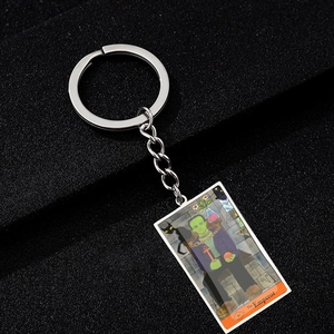 Vintage Frankenstein Emperor Tarot Card Keychain in Stainless Steel with Colorful Enamel Design