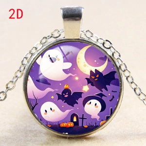 Halloween Pendant Necklace Alloy Glass Time Gem Pumpkin Ghost Black Cat Gothic Party Jewelry For Women Men