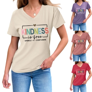 Detail view of V-neck leopard heart t-shirt showing beige, purple, pink and red colors