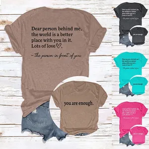 Women's Short Sleeve T-Shirt Cotton Blend Round Neck Dear Person Behind Me Inspirational Quote Print Casual Loose Top