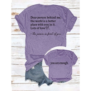 Purple casual t-shirt with back inspirational quote and front you are enough print