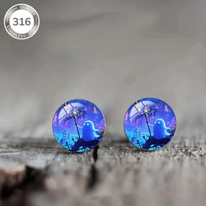 Macro view of 316 stainless steel earrings with cute ghost pattern for Halloween