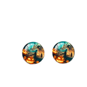 Halloween pumpkin and ghost glass stud earrings with stainless steel base