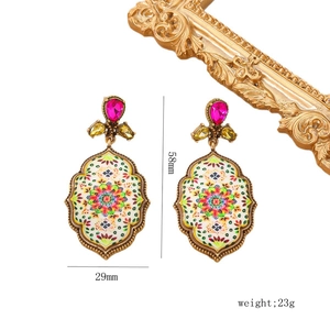 Detail view of vintage mandala earrings showing 58mm height and 29mm width dimensions