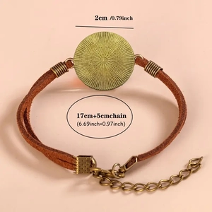 Vintage blue bird bracelet with bronze pendant and brown velvet rope, adjustable length