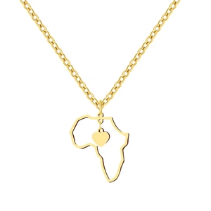 Collier en acier inoxydable doré avec pendentif carte d'Afrique et petit cœur central