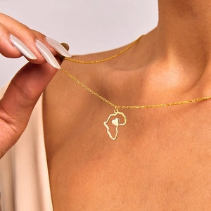 Collier Pendentif Carte Afrique Cœur Acier Inoxydable Bijoux Ethniques Pour Hommes Femmes