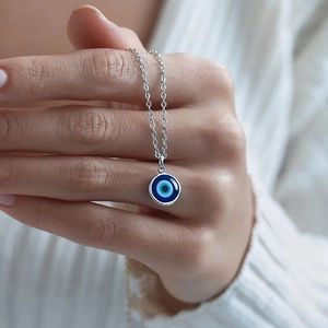 Evil Eye Anhänger Halskette Edelstahl Glas Türkisch Blau Nazar Schutz Schmuck Für Frauen Mädchen Minimalistisch