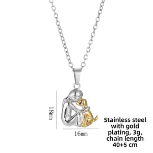 Detailed size specifications for the stainless steel girl and dog pendant necklace