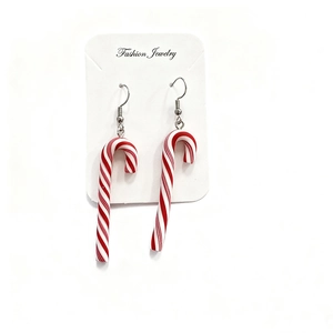 Handmade red and white striped candy cane drop earrings for Christmas holiday style