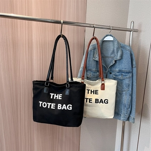 Minimalist Large Capacity Canvas Tote Bag For Women Fashion Letter Print Shoulder Bag Casual Commuter Handbag With Leather Handles