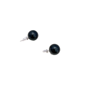 Minimalistische 10mm schwarze Achat-Ohrstecker mit polierter Silber-Metall-Basis