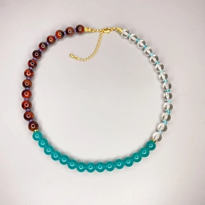 Collana Di Perline Pietra Occhio Di Tigre Rosso Naturale Cristallo Chiaro Amazonite Ottone Placcato Oro 18K Elegante Stile Francese Gioielli Donna