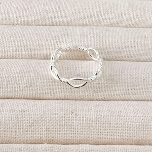 Adjustable silver bow ring with twisted rope design for women everyday minimalist jewelry