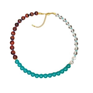Collana tricolore con occhio di tigre rosso naturale e perle di cristallo per donne chic