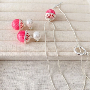 Collier Et Boucles D'oreilles En Laiton Avec Rhodochrosite Künstliche Perle 925 Argent Fin Tige De Boucle Pour Femmes