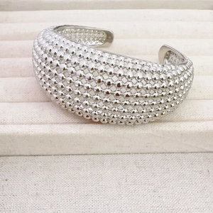 Fashion Beaded Textured Cuff Bracelet Ring And Earrings Hollow Out Copper Jewelry For Women Party Statement Accessories